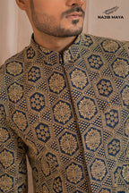Blue With Golden Embroidery Prince Coat + Blue Kurta Pajama For Men's