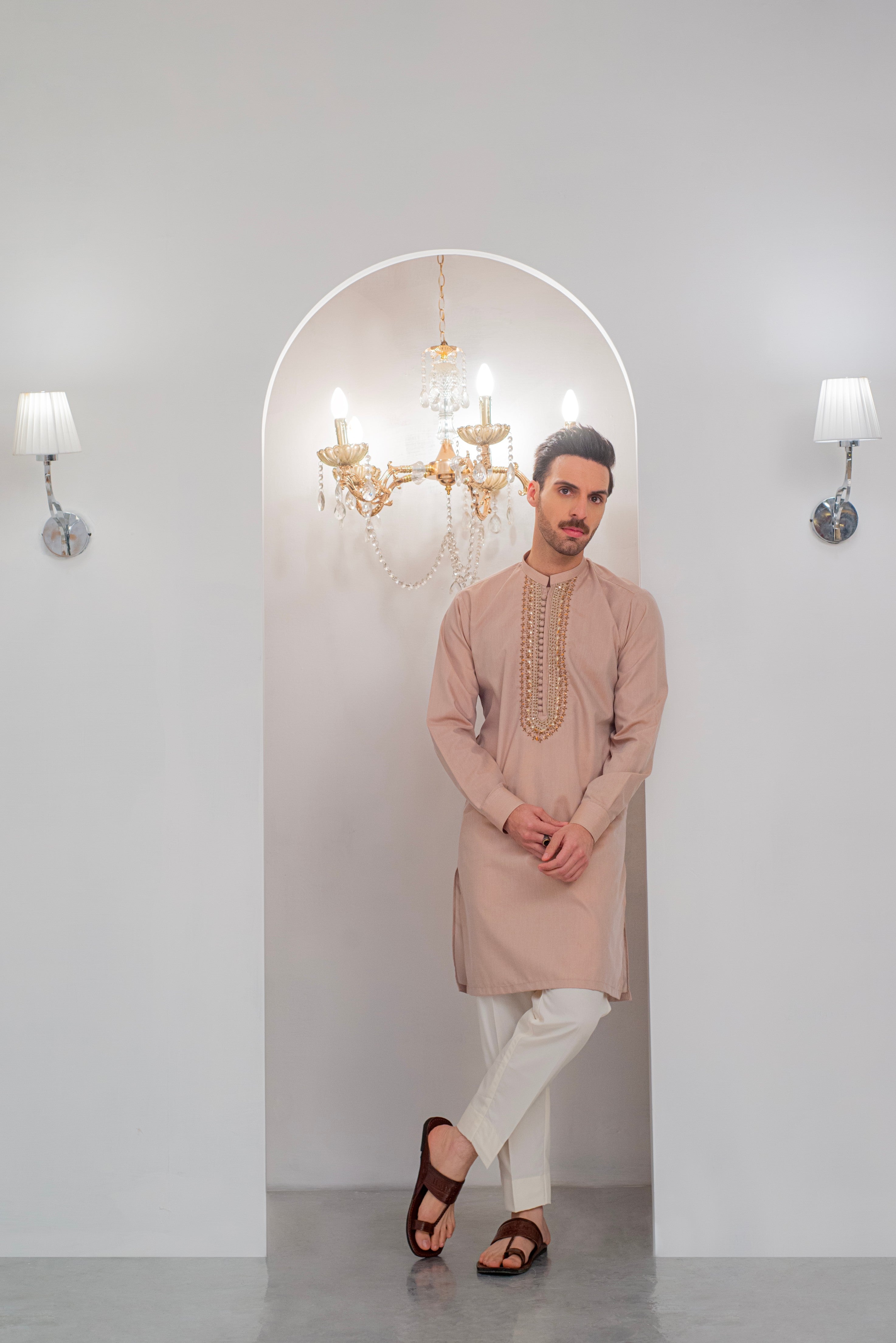 Mate Gold Front Handwork Kurta With Pajama For Men's