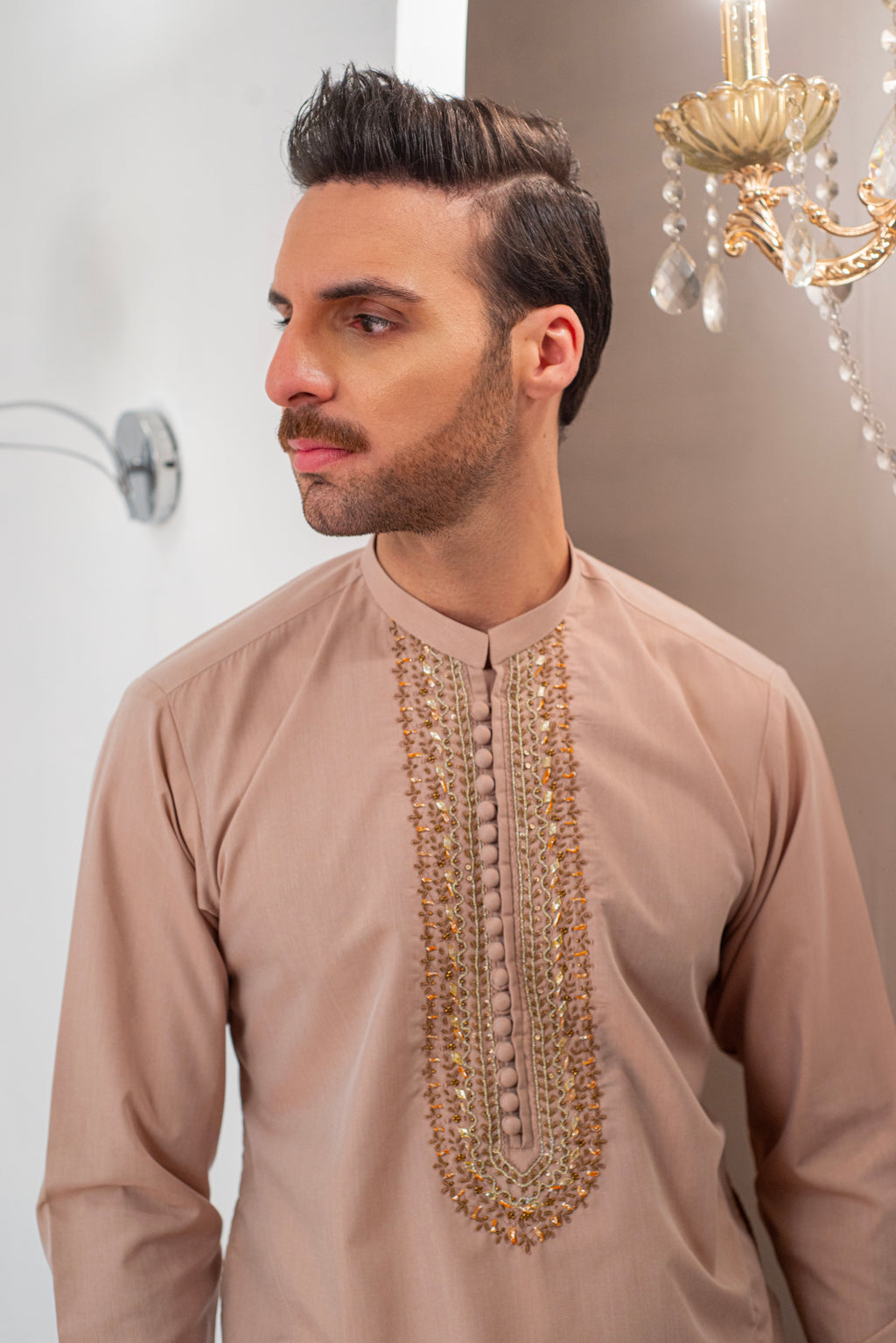 Mate Gold Front Handwork Kurta With Pajama For Men's
