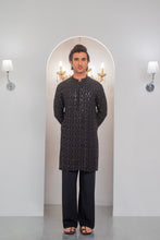 Load image into Gallery viewer, Black Embroidered Kurta With Bell Bottom Pajama For Men's