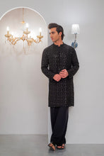 Load image into Gallery viewer, Black Embroidered Kurta With Bell Bottom Pajama For Men's