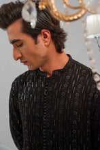 Load image into Gallery viewer, Black Embroidered Kurta With Bell Bottom Pajama For Men's