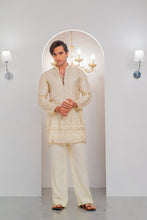 Load image into Gallery viewer, Cream Embroidered Kurta With Bell Bottom Pajama For Men's