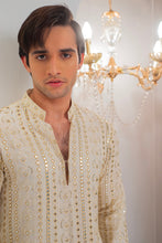 Load image into Gallery viewer, Cream Embroidered Kurta With Bell Bottom Pajama For Men's