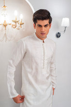 Load image into Gallery viewer, White Embroidered Kurta With Bell Bottom Pajama For Men's