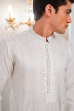 Load image into Gallery viewer, White Embroidered Kurta With Bell Bottom Pajama For Men's