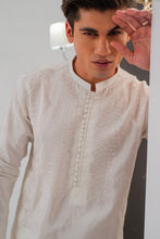 Load image into Gallery viewer, White Embroidered Kurta With Bell Bottom Pajama For Men's