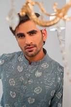 Load image into Gallery viewer, Grayish Blue Embroidered Kurta With Bell Bottom Pajama For Men's
