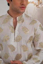 Load image into Gallery viewer, White Embroidered Kurta With Bell Bottom Pajama For Men's