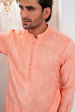 Load image into Gallery viewer, Powder Peach Embroidered Kurta With Bell Bottom Pajama For Men's