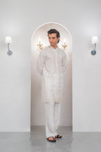 Load image into Gallery viewer, White Embroidered Kurta With Bell Bottom Pajama For Men's