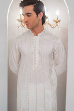 Load image into Gallery viewer, White Embroidered Kurta With Bell Bottom Pajama For Men's