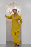 Yellow Mustard Embroidered Kurta With Bell Bottom Pajama For Men's