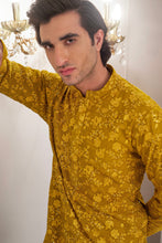 Load image into Gallery viewer, Yellow Embroidered Kurta With Bell Bottom Pajama For Men's