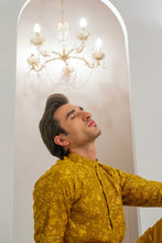 Load image into Gallery viewer, Yellow Embroidered Kurta With Bell Bottom Pajama For Men's