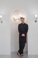 Load image into Gallery viewer, Black Embroidered Kurta With Bell Bottom Pajama For Men's