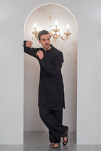 Load image into Gallery viewer, Black Embroidered Kurta With Bell Bottom Pajama For Men's