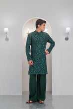 Load image into Gallery viewer, Green Embroidered Kurta With Bell Bottom Pajama For Men's