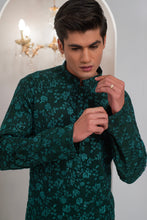Load image into Gallery viewer, Green Embroidered Kurta With Bell Bottom Pajama For Men's