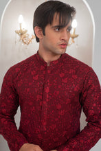 Load image into Gallery viewer, Maroon Embroidered Kurta With Bell Bottom Pajama For Men's