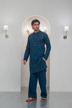 Load image into Gallery viewer, Till Blue Embroidered Kurta With Bell Bottom Pajama For Men's