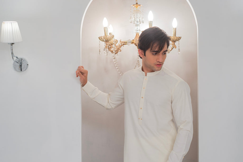 Cream Kurta With Bell Bottom Pajama For Men's