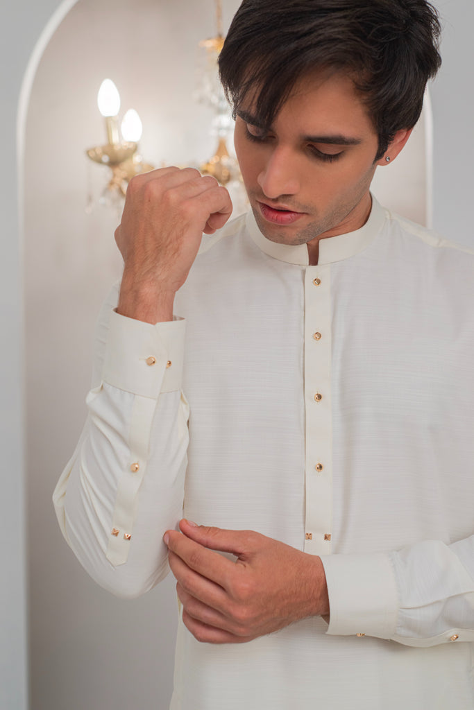 Cream Kurta With Bell Bottom Pajama For Men's