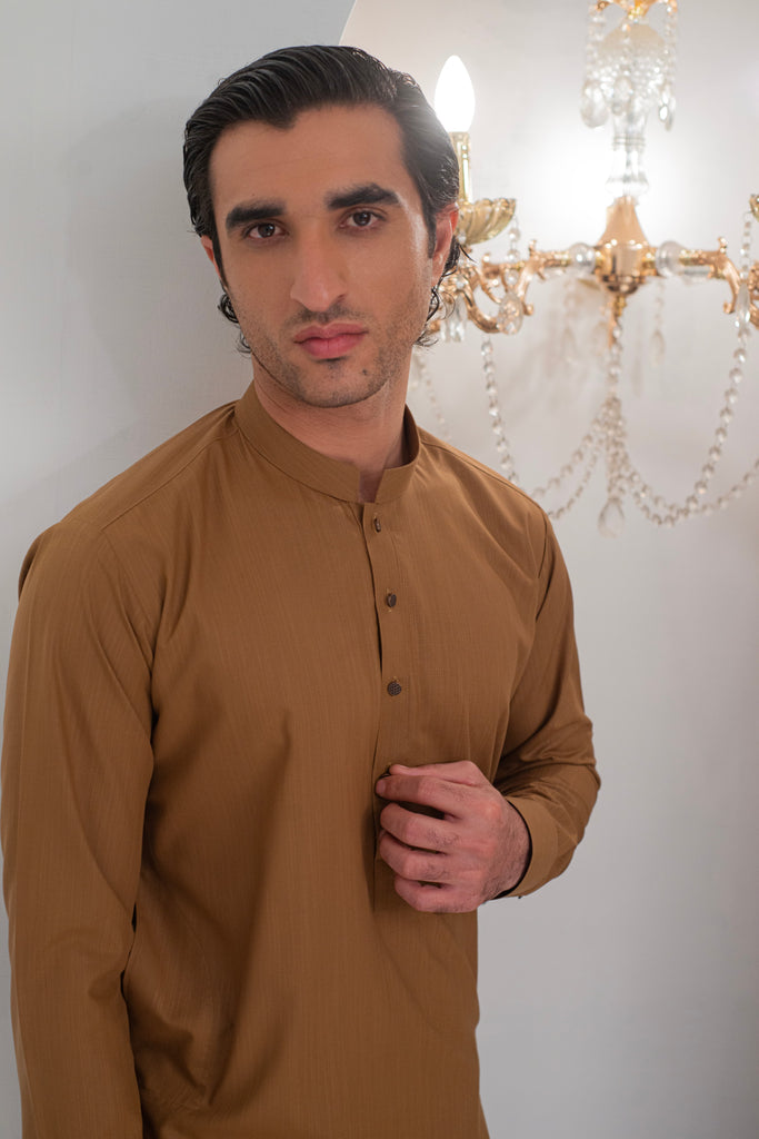 Mustard Kurta With Bell Bottom Pajama For Men's