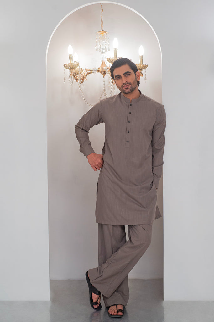 Grey Kurta With Bell Bottom Pajama For Men's