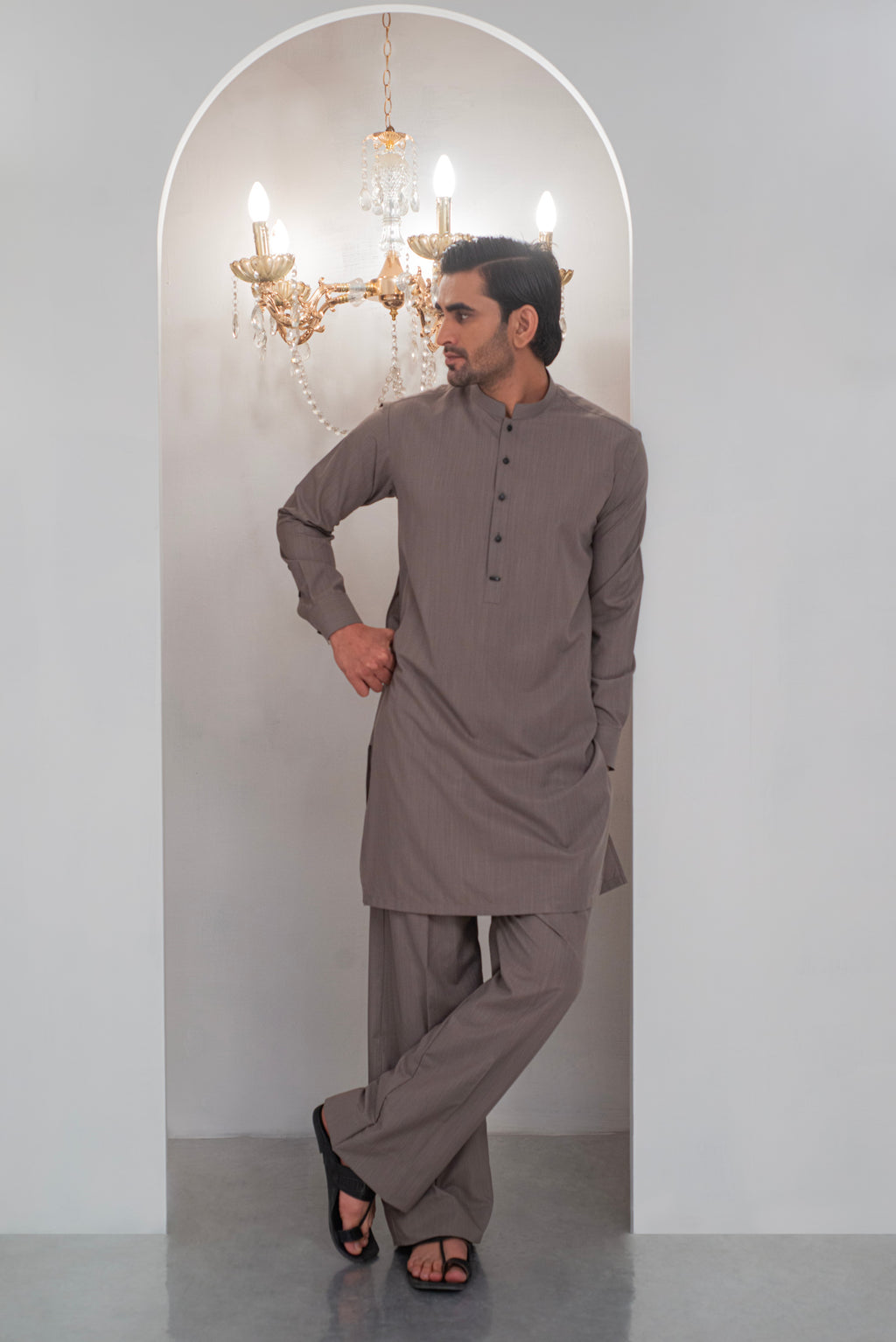 Grey Kurta With Bell Bottom Pajama For Men's