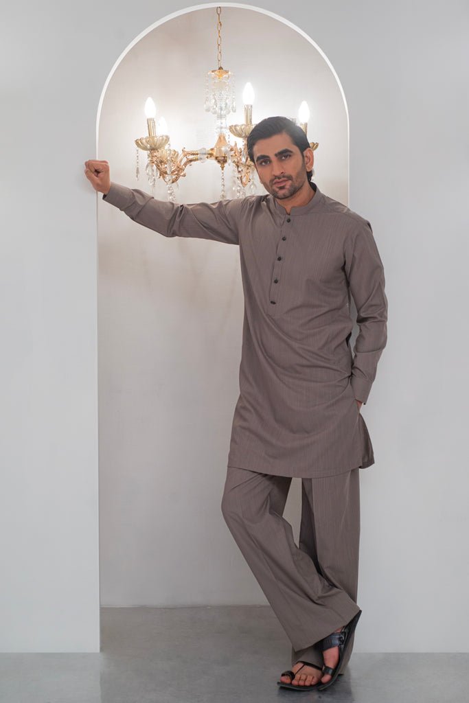 Grey Kurta With Bell Bottom Pajama For Men's
