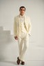 Cream Embroidery Tuxedo Coat Pant & Waistcoat For Men's