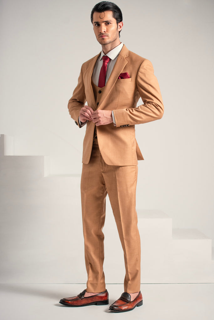 Rust Gold Elegant Coat Pant &  Waistcoat For Men's