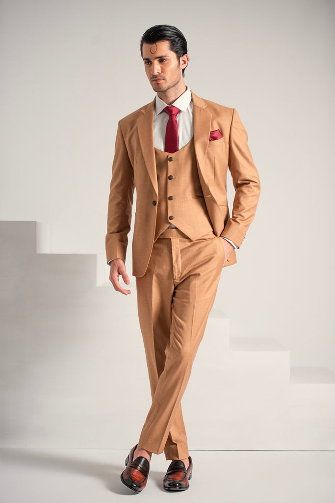 Rust Gold Elegant Coat Pant &  Waistcoat For Men's