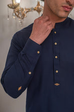 Load image into Gallery viewer, Navy Blue Kurta With Bell Bottom Pajama For Men's
