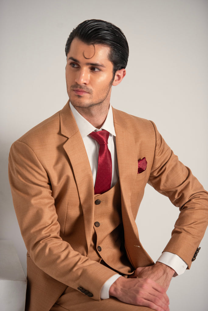 Rust Gold Elegant Coat Pant &  Waistcoat For Men's