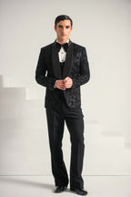 Black Velvet Embroidery Tuxedo Coat Pant & Waistcoat For Men's