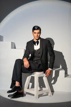 Black Handwork Tuxedo Coat Pant & Waistcoat For Men's