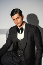 Black Handwork Tuxedo Coat Pant & Waistcoat For Men's