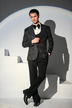 Black Embroidery Tuxedo Coat Pant & Waistcoat For Men's