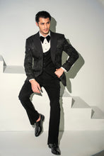 Load image into Gallery viewer, Black Embroidery Tuxedo Coat Pant &amp; Waistcoat For Men&#39;s