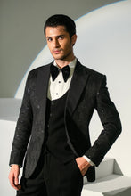 Load image into Gallery viewer, Black Embroidery Tuxedo Coat Pant &amp; Waistcoat For Men&#39;s