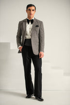 Grey Texture Coat & Black Bell Bottom Pant For Men's