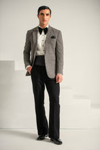 Load image into Gallery viewer, Grey Texture Coat &amp; Black Bell Bottom Pant For Men&#39;s