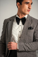 Grey Texture Coat & Black Bell Bottom Pant For Men's