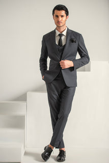 Grey Elegant Coat Pant & Waistcoat For Men's