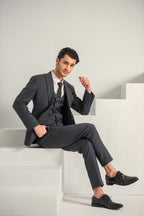Grey Elegant Coat Pant & Waistcoat For Men's