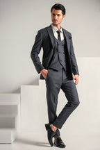 Grey Elegant Coat Pant & Waistcoat For Men's
