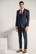 Navy Blue Elegant Coat Pant &  Waistcoat For Men's