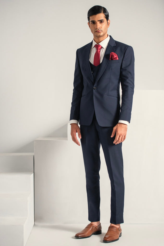 Navy Blue Elegant Coat Pant &  Waistcoat For Men's